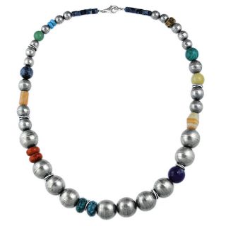 Silvermoon Sterling Silver Multi gemstone Antiqued Bead Necklace
