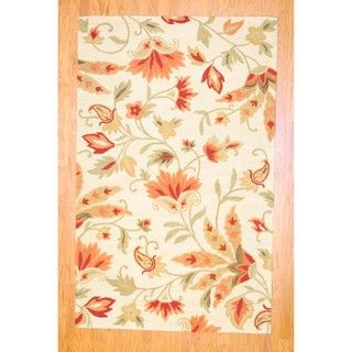 Indo Hand tufted Beige Floral Wool Rug (5 x 8)