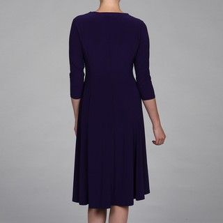 Evan Picone Womens 3/4 Sleeve Asymmetrical Waist Grape Mist Dress