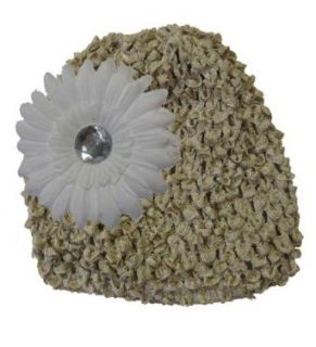 Beige Crochet Hat with White Daisy Flower Clothing
