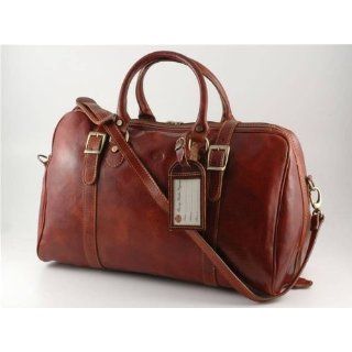 BROWN ITALIAN LEATHER DUFFEL DUFFLE TRAVEL BAG MADE IN ITALY