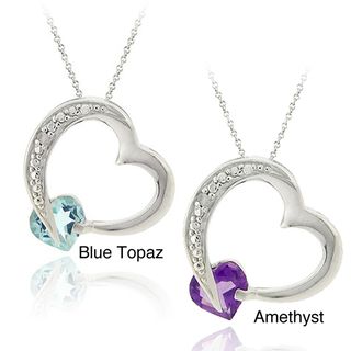Glitzy Rocks Silver Amethyst or Blue Topaz and Diamond Accent Heart