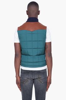 Band Of Outsiders Green Padded Leather Trim Vest for men