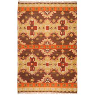 Hand woven Orange/Brown Southwestern Aztec Agora Hard Twist Wool Rug