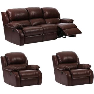 Ashley 3 piece Brown Leather Reclining Sofa and Two Chair Set