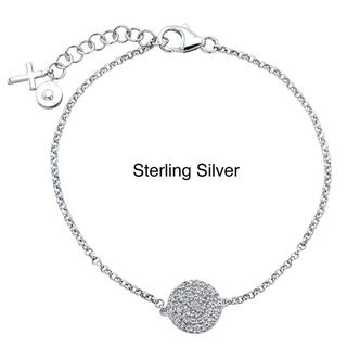 Sterling Silver 1/4ct TDW Diamond Pave Circle and Cross Bracelet