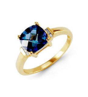 10k Yellow Gold Blue Mystic Topaz Round Diamond Ring