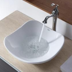 Kraus White Tulip Ceramic Sink and Ventus Faucet