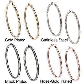 La Preciosa White Gemstone Stainless Steel Crystal Hoop Earrings