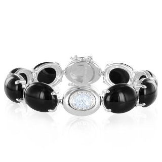Black Onyx and White Diamond Bracelet in Sterling Silver