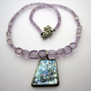 Sterling Silver Amethyst and Ancient Roman Glass Necklace (Israel