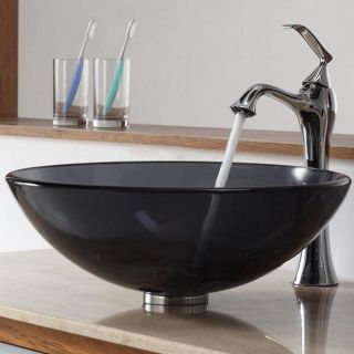 Kraus Clear Black Glass Vessel Sink and Ventus Faucet
