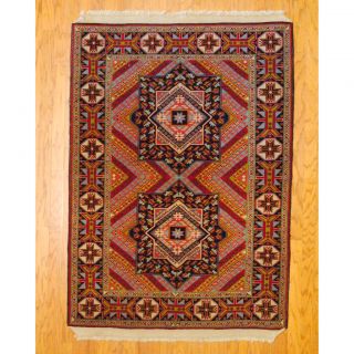 Persian Tribal Kurdish Red/ Black Wool Rug (4 x 6)