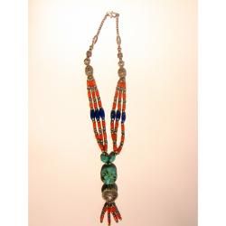 Silver Lapis and Turquoise Necklace (Nepal)
