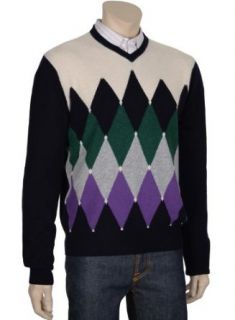 Malo Mens Pure Cashmere Argyle V Neck Sweater Size Medium