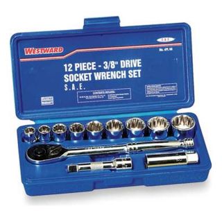 Westward 4PL88 Socket Set, Std, SAE, 3/8Dr, 12Pt, 12Pc