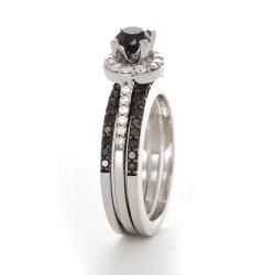 14k White Gold 1ct TDW Black and White Diamond Bridal Ring Set (I J