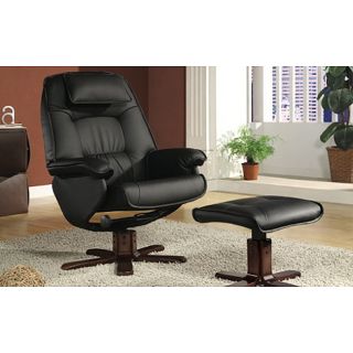 Black Bonded Leather Swivel Recliner and Ottoman
