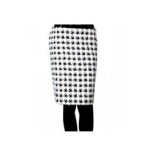 Escada Graphic Print Tweed Skirt (12/42, Cream/Black/White