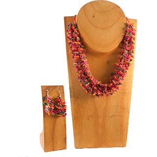 Pink Multicolor Melon Seed Necklace and Earring Set (Colombia