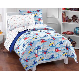 Planes and Clouds 5 piece Twin size Bed in a Bag with Sheet Set