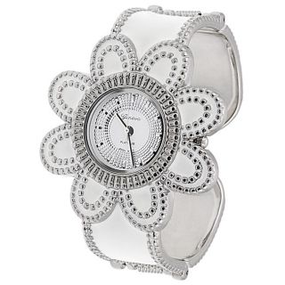 Geneva Womens Platinum Flower Cuff Watch