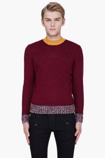 CARVEN Burgundy Contrasted Collar Knit Pullover for men