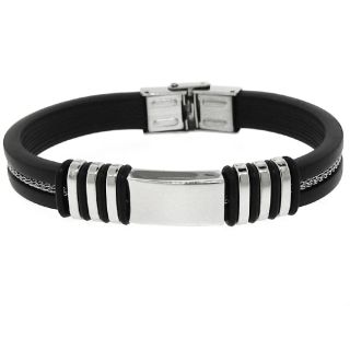 Two tone Stainless Steel And Black Rubber Mens Bracelet