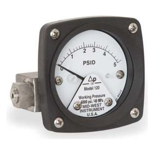 Midwest Instrument 120 AA 00 OO 5P Differential Pressure Gauge, 0 to 5 PSID