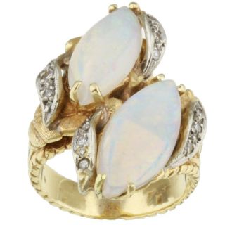 14k Yellow Gold Opal and 1/6ct TDW Diamond Ring