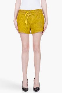 Helmut Lang Mustard Leather Laser Shorts for women