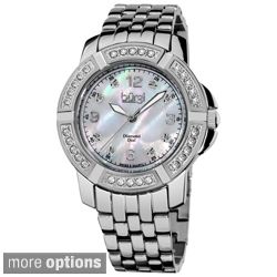 Burgi Womens Stainless Steel Pave Pattern Diamond Bracelet Watch MSRP
