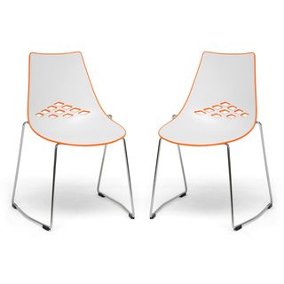 Jupiter White and Orange Plastic Modern Dining Chairs (Set of 2