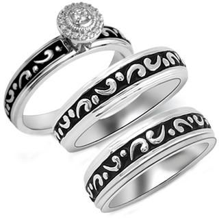Sterling Silver 1/10ct TDW Diamond His and Her Matching Engagement and