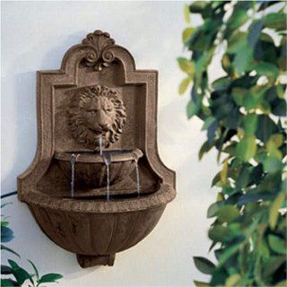 Weathered stone Appearance Lion Head Fountain Patio, Lawn