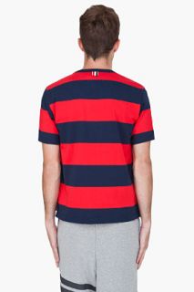 Thom Browne Red & Navy Striped T shirt for men