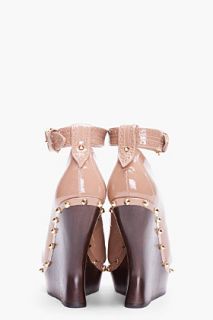 McQ Alexander McQueen Taupe Patent Brogued Wedges for women