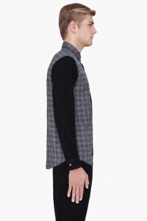 Robert Geller Charcoal Checkered Contrast Sleeve Shirt for men