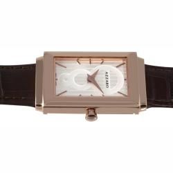 Azzaro Mens Legend Rectangular Rose Gold PVD Leather Strap Watch