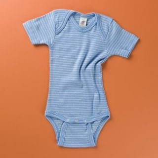 Engel Natur Baby Body Kurzarm, blau/natur geringelt, Größe 62/68