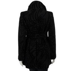 Betsey Johnson Womens Black Velvet Flocked Coat