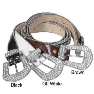 Journee Collection Womens Rhinestone Detailed Leather Belt