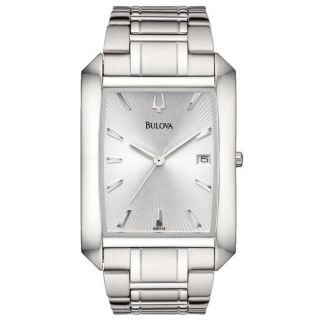 Bulova Mens Stainless Steel Silver Embossed Sunray Dial Watch