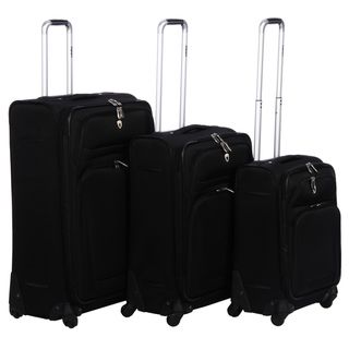 Olympia Eureka Black 3 piece Spinner Luggage Set
