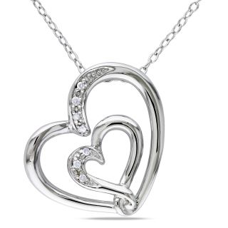 Miadora Sterling Silver Diamond Accent Double Heart Necklace with Mom